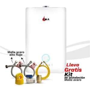 Calentador a Gas 20 Litros Tiro Forzado Automodulante Roble + Kit de instalación